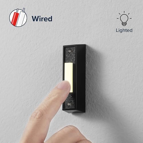 Heath Zenith Wired Mechanical Doorbell Chime Kit, 2-Melody Ding-Dong or Ding, Lighted Push Button, Black Plastic, Hardwired, 85dB, 18000204