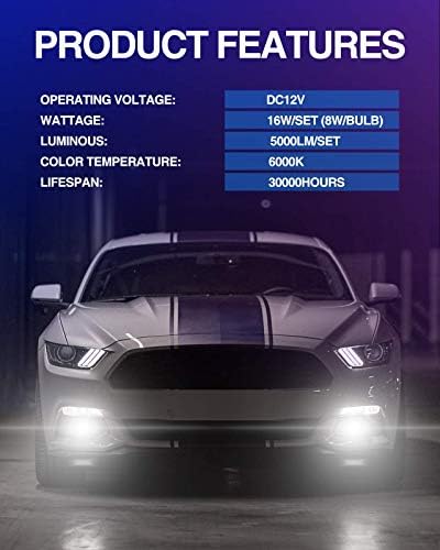 Marsauto H11 H8 H16 LED Fog Light Bulbs, 6000k Xenon White, Superior Bright CSP Chips 360-degree Illumination DRL, Halogen Bulbs Replacement for Cars,Trucks, Side Marker & Parking Light Combos