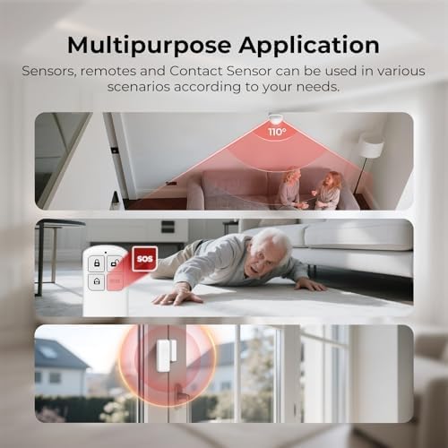 Alarm System for Home Security,9 Pieces Smart WiFi Door Alarm System with APP Alert,Window Motion Sensor Alarm,Remote Control, Loud Siren,Compatible with Alexa