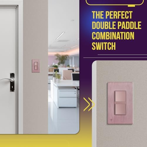 ENERLITES Rose Gold Double Paddle Decorator Single Pole Switch, 15A, 1 Pack