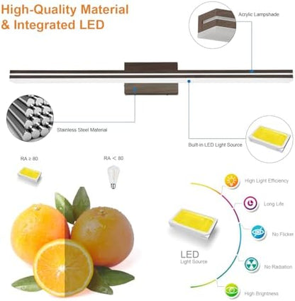 SineRise LED Modern Bathroom Vanity Light Fixtures (40-Inch, 3000K/4000K/6000K, Dimmable), Brown Wood Painted Modern Acrylic Bathroom Wall Lighting Fixtures Over Mirror