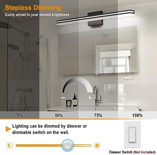 SineRise LED Modern Bathroom Vanity Light Bar (32-Inch, 3000K/4000K/6000K), Matte Black Dimmable Modern Acrylic Bathroom Wall Lighting Fixtures Over Mirror