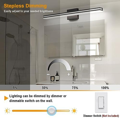 SineRise LED Modern Bathroom Vanity Light Bar (32-Inch, 3000K/4000K/6000K), Matte Black Dimmable Modern Acrylic Bathroom Wall Lighting Fixtures Over Mirror