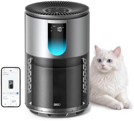 DREO Smart Pet Air Purifier for Home, Bedrooms Air Cleaner with Wi-Fi/Voice/Alexa, Auto/Turbo/HEPA Sleep Mode for Smoke, Dust, Pollen, Odor, PM2.5 Quality Monitor, 4 Speeds, DR-HAP009AS (DREO 539AS)