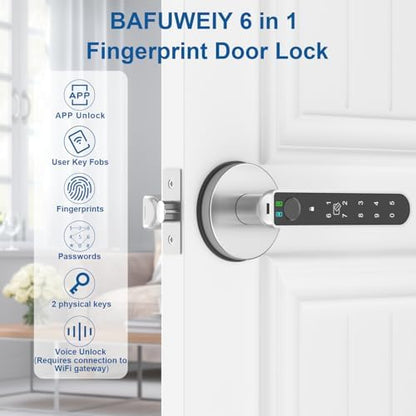 Fingerprint Door Lock, Finger Print Door Knobs Thumbprint Door Knob with App Control/Fingerprints/IC Cards/Codes/Keys, Smart Lock for Bedroom Home Apartment