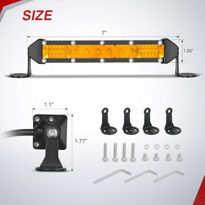 Nilight Slim LED Light Bar 2 PCS Amber 7 Inch Single Row 16LEDs
