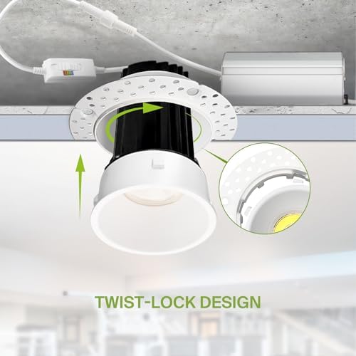 ASD 2 Inch Trimless LED Recessed Ceiling Light Fixture, Mud-in Canless Downlight with Junction Box, 5CCT Selectable 2700K-5000K, 15W 1029 Lumens, CRI90+, Anti-Glare, Dimmable, IC & Wet Rated, ETL