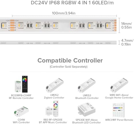 BTF-LIGHTING RGBW LED Strip IP68 Waterproof Warm White DC24V 16.4FT 300LED