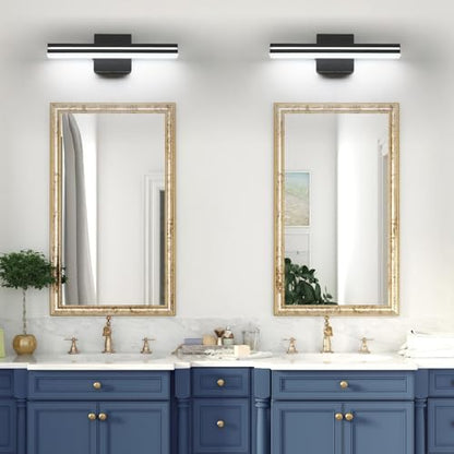 SineRise LED Modern Bathroom Vanity Light Fixtures (16-Inch, 3000K/4000K/6000K, Dimmable), Matte Black Modern Acrylic Bathroom Wall Lighting Fixtures Over Mirror