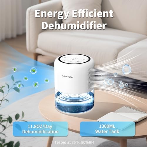 44oz(1.3L) Small Dehumidifier for Home Auto-Off Quiet Portable Dehumidifier with 3 Modes 10 Color Lights 4 Timer Settings for Bedroom Bathroom Closet (215 sq.ft)