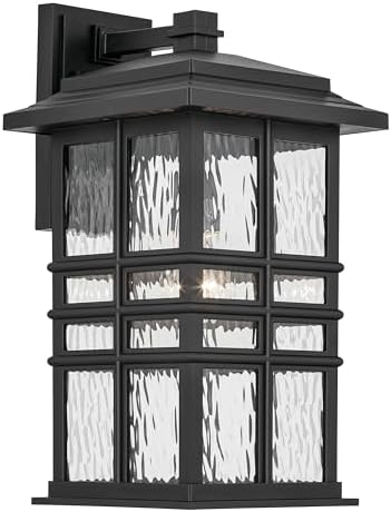 Kichler Beacon Square 17.25" 1-Light Outdoor Wall Light with Clear Hammered Glass in Textured Black, for Exterior Doors, Garage, Porch, or Patio (17.25" x 9.5"), 49831BKT