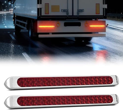Nilight LED Tail Light 17" Red Running Brake Turn Lights W/Chrome Bezel