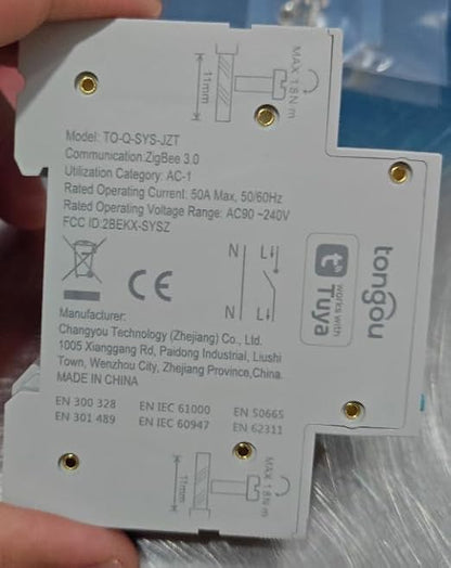 TONGOU Zigbee DIN Rail Smart Meter| 1-50A 90-240VAC 1P+N|Smart Switch with Real-time Power Monitoring| Remote Control via Tuya/Smart Life| Export/Clear Power Data| Recloser Function| FCC Certified