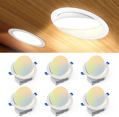 Ensenior 6 Pack 6 Inch LED Eyeball Gimbal Recessed Light, 5CCT Dimmable