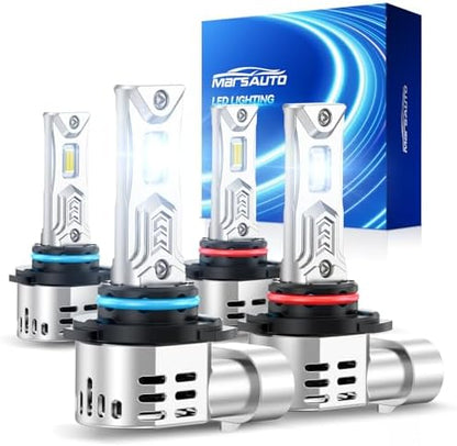 Marsauto 9005/9006 LED Bulbs Combo, 1200% Brightness 120000LM, 1:1 Mini Size, 8-Position Adjustable Ring, Perfect Beam, CANbus Ready, Plug and Play, 4 Bulbs