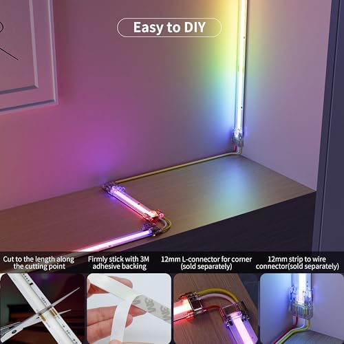 MIWISE RGB Smart IC COB LED Strip Light,20ft Color Chasing Flexible DC24V LED Tape Light,WS2811 Addressable RGB Ribbon,for Party/Home/Office DIY Lighting Projects(Power Supply&Controller NOT Included)