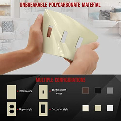 ENERLITES Screwless Triple Toggle Light Switch Wall Plate Cover, Ivory