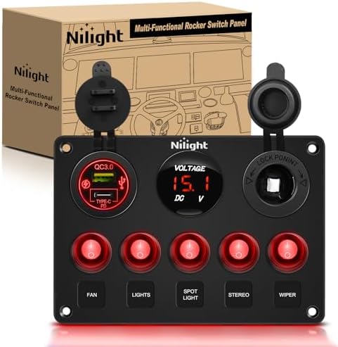 Nilight 5 Gang Multi Function Waterproof Switch Panel Red