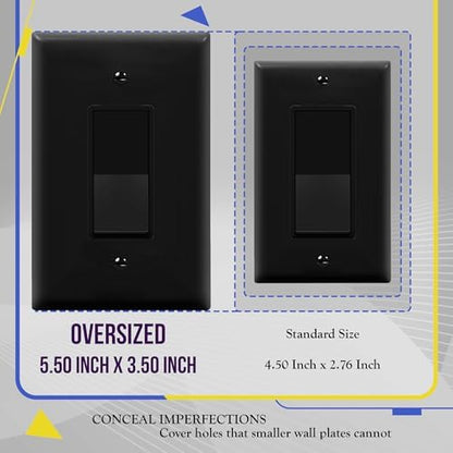 ENERLITES 1-Gang Black Oversize Decorator Switch Outlet Wall Plate, 10 Pack