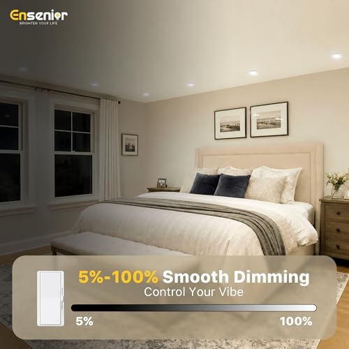 Ensenior 16 Pack 3 Inch LED Recessed Ceiling Light, Dimmable, 2700K-5000K 5CCT, 500LM 6W 120V, High Brightness Canless Wafer Downlight - ETL&FCC&IC