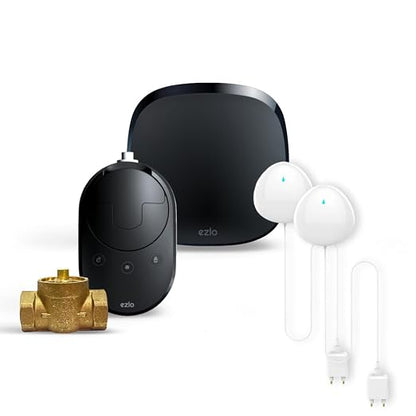 EzloPlus Whole Home Leak Protection Kit | Includes 1 Smart Home Hub + 2 Water Leak Sensors + 1 ¾" Z-Wave Smart Water Shut-Off Valve