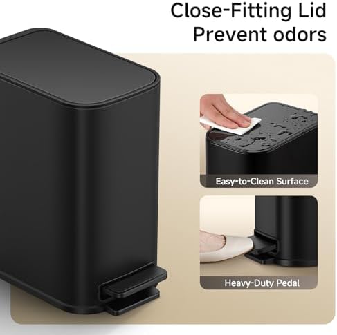 TIPGO Small Bathroom Trash Can with Lid Soft Close,1.3 Gallon, Matte Black
