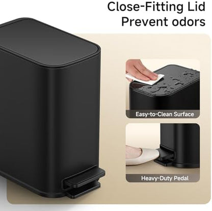 TIPGO Small Bathroom Trash Can with Lid Soft Close,1.3 Gallon, Matte Black