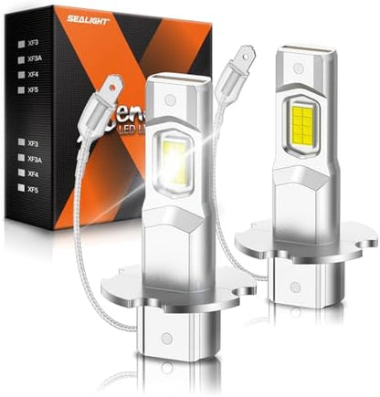 SEALIGHT H3 LED Fog Light Bulbs, 6000K Cool White 18000LM Super Penetration H3 LED Bulb, 1:1 Mini Size, Plug n Play, H3ll Bulb Light for Fog Lamp, DRL, Pack of 2