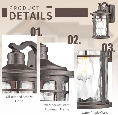 Darkaway Outdoor Wall Light Fixture,2pcs 14.57inch Large Outside Porch Lights Wall Mounted Water Ripple Glass Exterior Waterproof Lantern Modern Wall Sconce Lighting for House