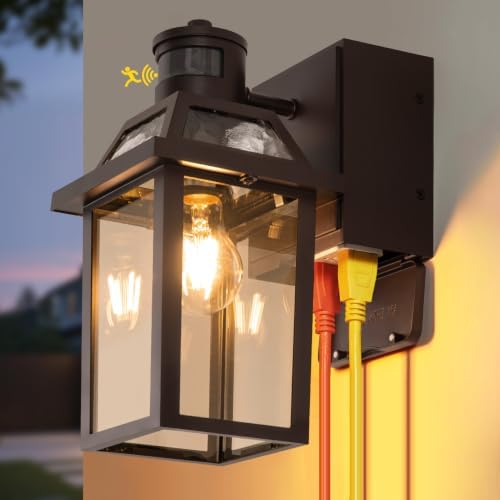 Porch Lights with GFCI Outlet Dusk to Dawn Outdoor Lighting Brown 1Pack