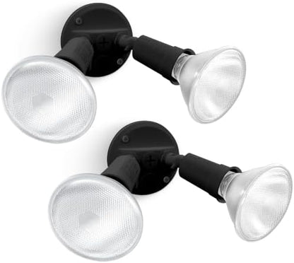 LUTEC 2 Pack Adjustable Twin Par Holder Outdoor Flood Lights, Switch Controlled Security Lights, Floodlights Fixture, Waterproof Exterior Max 300 Watt Par38 Flood Light for Garage, Yard, Porch-Black