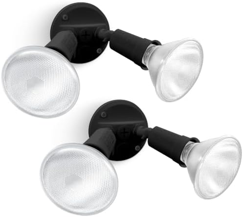 LUTEC 2 Pack Adjustable Twin Par Holder Outdoor Flood Lights, Switch Controlled Security Lights, Floodlights Fixture, Waterproof Exterior Max 300 Watt Par38 Flood Light for Garage, Yard, Porch-Black