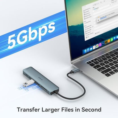 USB C Hub HDMI Adapter for MacBook Pro/Air, MOKiN 7 in 1 USB C Dongle with HDMI, SD/TF Card Reader, USB C Data Port,100W PD, and 2 USB 3.0 Compatible for MacBook Pro/Air, Dell XPS, Lenovo Thinkpad.