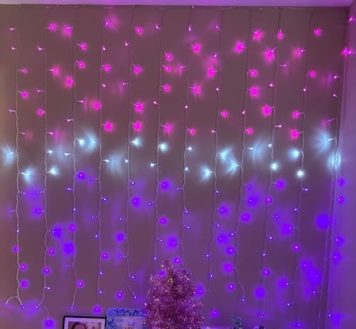 CoziTech Curtain Lights Pink Purple Ombre Light Up String Curtain for Bedroom Wall Hanging Mermaid Fairy Lights for Teen Room Girls Room Decoration Lights Girls Gift (Pink & Purple)