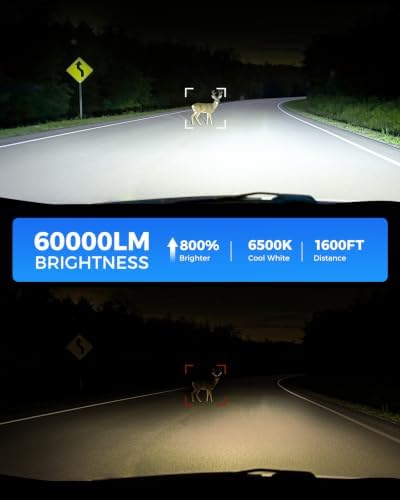 Marsauto H13 H10 LED Light Bulbs Combo 60,000 Lumens 6500K White, 1:1 Size 9008/H13 9145/H10 LED Fog Light Bulbs Combo for 2004-2014 Ford F-150, 2005-2020 F250/F350, 2005-2009 Dodge Dakota, Pack of 4