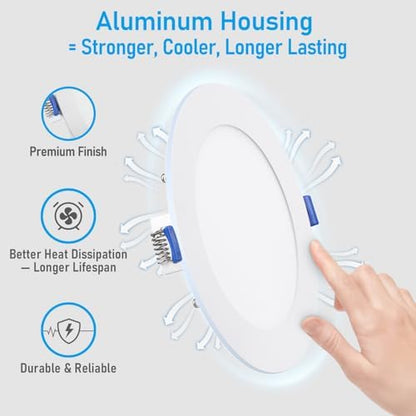 TORCHSTAR 12-Pack 6 Inch Ultra-Thin LED Recessed Light, 12W, 2700K