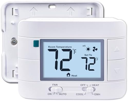 Aowel 2 Heat/ 1 Cool Non-Programmable Thermostat for Home Heat Pump System and Conventional Single-Stage System, with Room Temperature & Humidity Monitor (White Backlit Screen)