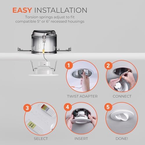 HALO RA 6 inch LED Recessed Light Trim with Adjustable Gimbal, Selectable Lumens and Selectable Color Temperature, Dim-to-Warm Feature, Damp Location Rated RA56LS9FSD2W1EWH (Pack of 4)