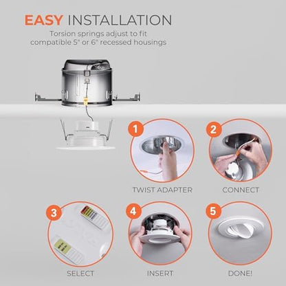 HALO RA 6 inch LED Recessed Light Trim with Adjustable Gimbal, Selectable Lumens and Selectable Color Temperature, Dim-to-Warm Feature, Damp Location Rated RA56LS9FSD2W1EWH (Pack of 4)