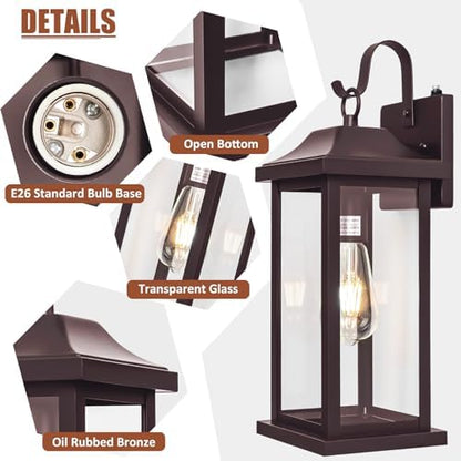 Bronze Dusk to Dawn Outdoor Wall Sconces 2-Pack Large