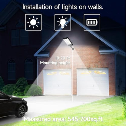 Solar Lights Outdoor Waterproof, 6500K Dusk to Dawn Solar Street Light Motion Sensor with Remote, LED Security Flood Light for Outside Garden Yard Path, Oudoor Parking Lot Lights, 2PACK