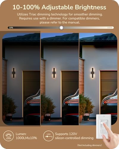 EDISHINE LED Outdoor Wall Lights, 15.7" Modern Outdoor Sconce, Oil Bronze