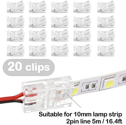 Flutesan 20 Pcs 2 Pin 10 mm LED Strip Connector RGB Lights