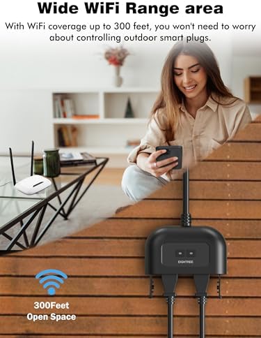EIGHTREE Outdoor Smart Plug, Timer Outlet with 2 Independent Outlets, 15A