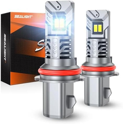 SEALIGHT 9004 LED HeadIight Bulbs, 90,000LM 1500% Brighter,Real 1:1 Mini Size 9004/hb1 LED Bulbs For Powersports With Cooling Fan, Plug-N-Play, 2 Pack