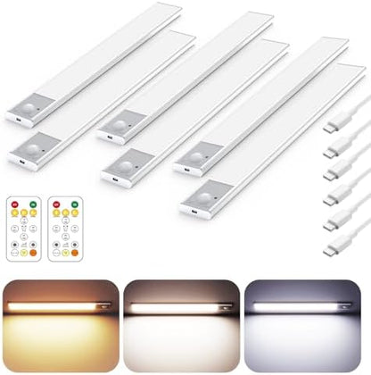 12" Under Cabinet Lighting Wireless, Remote, Motion Sensor, 6Pack, Silver