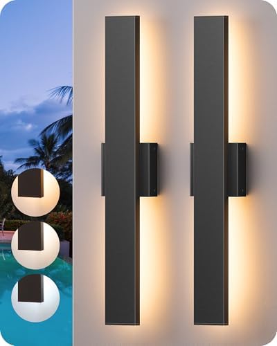 EDISHINE 23.6" Modern Outdoor Wall Light, Black LED Exterior Light Fixture