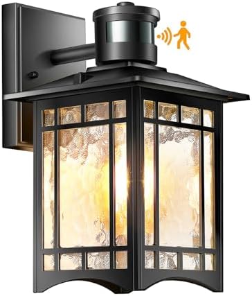 Motion Sensor Outdoor Lights, Dusk to Dawn Light Fixture, Black Wall Sconce Lighting, Front Porch Light, Exterior Lights for House Patio, Outside Door Wall Mount Anti-Rust Lantern
