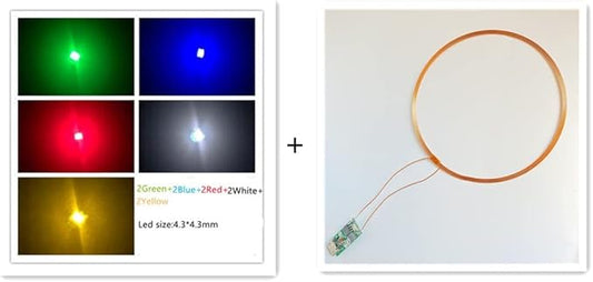 Taidacent Type-C 50mm Remote Wireless LEDs and Coil Inductive Induction Led Lamp Light Up Wireless Charger/Charging Kit for Model Decoration Magical Toys (10PCS 4.3MM Multi Color LEDs + Coil)