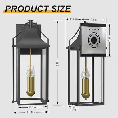 25IN Dusk to Dawn Outdoor Light Lighting, 3-E12 Base Wall Sconce